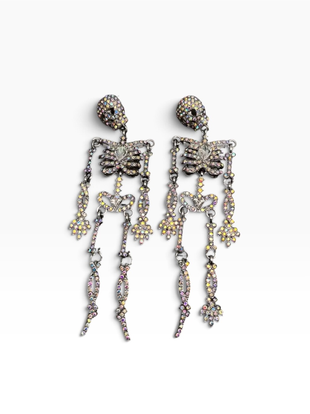 Silver Dancing Skeleton Drop Halloween Earrings